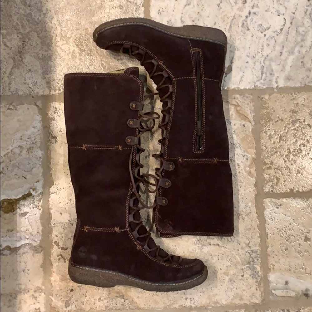 Timberland Dark Brown Lace-Up Knee-High Boots